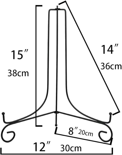 (2 pack)Iron Display Stand Large Black Iron Easel Plate Display Photo Holder Stand, Displays Picture Frames,Decorative Plates, Tablets and Art 15 Inch