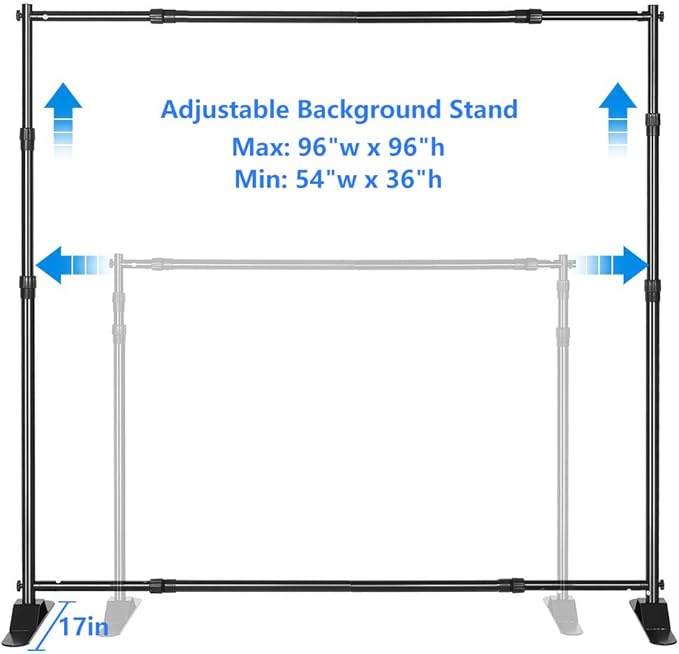 8x8ft Backdrop Stand, Heavy Duty Banner Stand Adjustable Trade Show Display Stand Step and Repeat Stand for Parties and Photography (8 x 8ft)