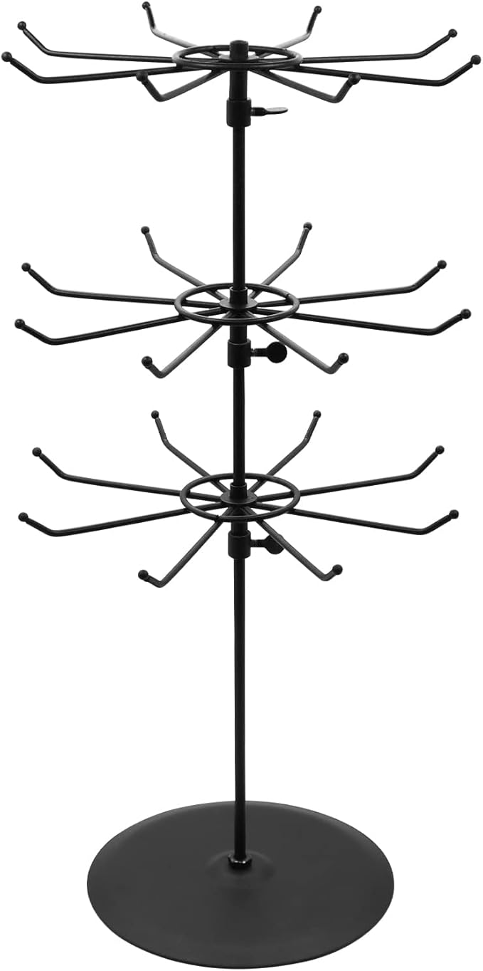 Adjustable (Tier Heights Only) CounterTop Spinner Display Stand, Medium Duty 2-Tiers, Black
