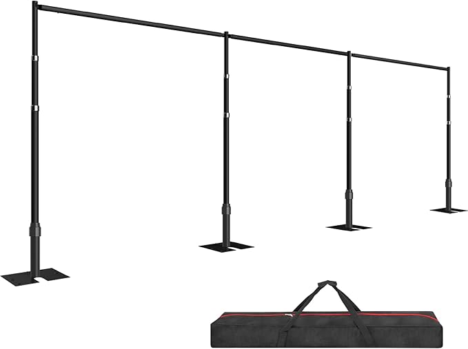 EMART Backdrop Stand Heavy Duty 12ftx30ft, Adjustable Pipe and Drape Photo Background Support Kit, Metal Frame with Flat Base for Wedding Birthday Party Banquet Decorations-Black