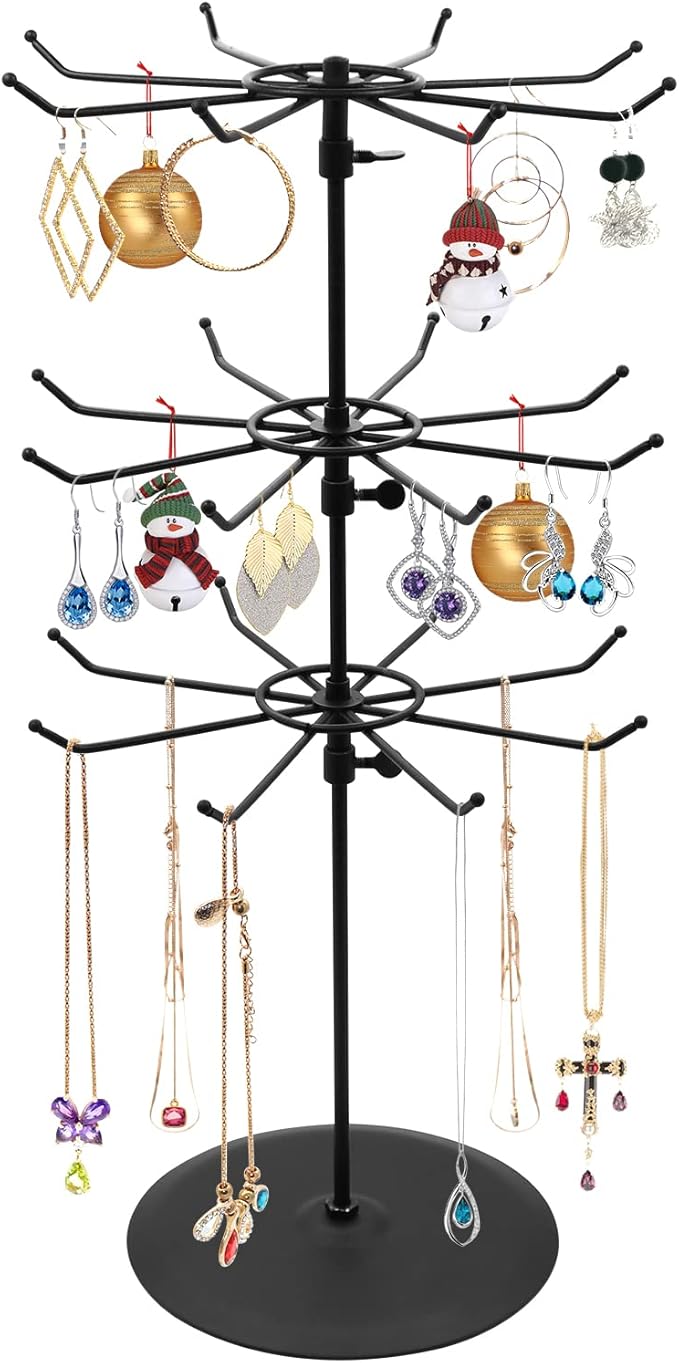 Adjustable (Tier Heights Only) CounterTop Spinner Display Stand, Medium Duty 2-Tiers, Black