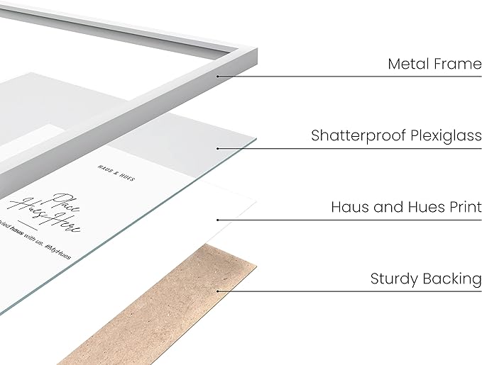 HAUS AND HUES Picture Frames Set of 6, 8x10 inches (White Aluminum, Powder Coated, Modern Style, Lightweight, Acrylic Cover, Wall Mount)