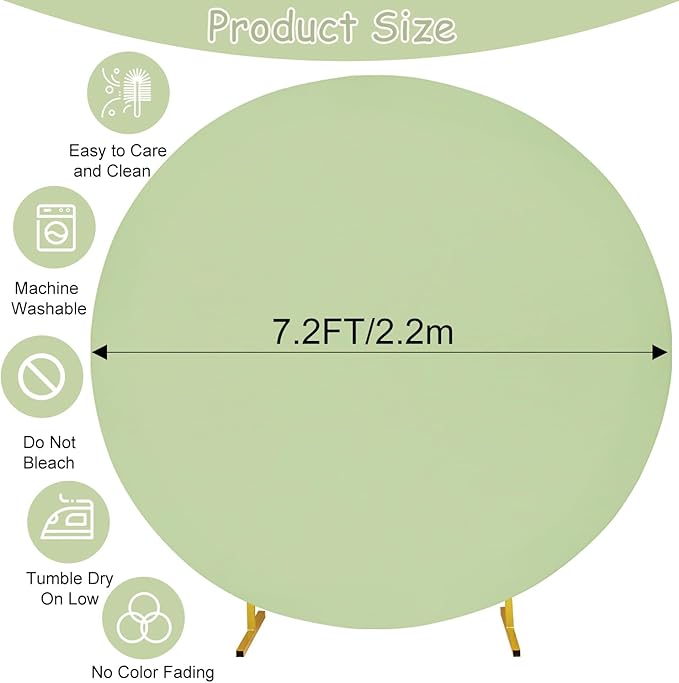 7.2FT Round Wedding Arch Cover for 7.2FT Circle Arch Stand, Thick Polyester Fabric Adjustable Circle Arch Backdrop Cover for Wedding Birthday Party Baby Shower Photography Decoration（Sage Green）