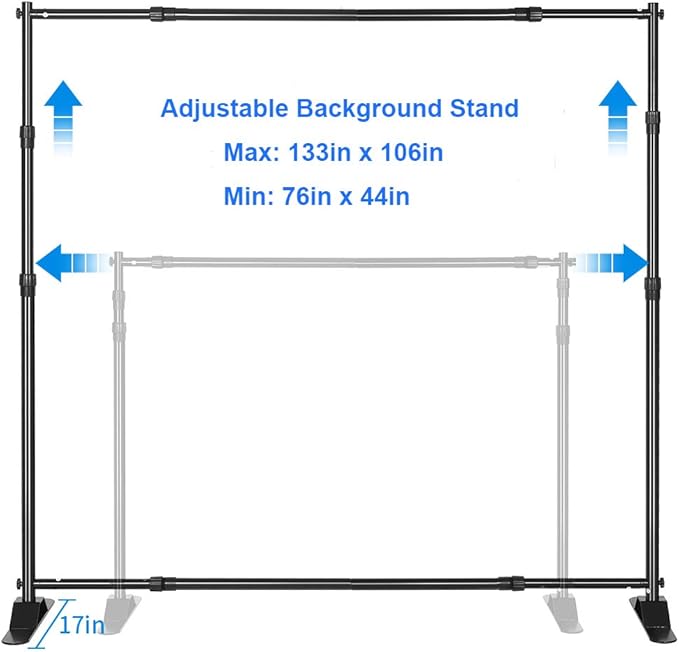Backdrop Stand, Heavy Duty Banner Stand Adjustable Trade Show Display Stand Step and Repeat Stand for Parties and Photography (10 x 8ft)