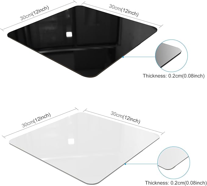 PULUZ 12 x 12 Inch Acrylic Poster Boards for Photography, Square White & Black Reflective Display Table Riser Backdrops