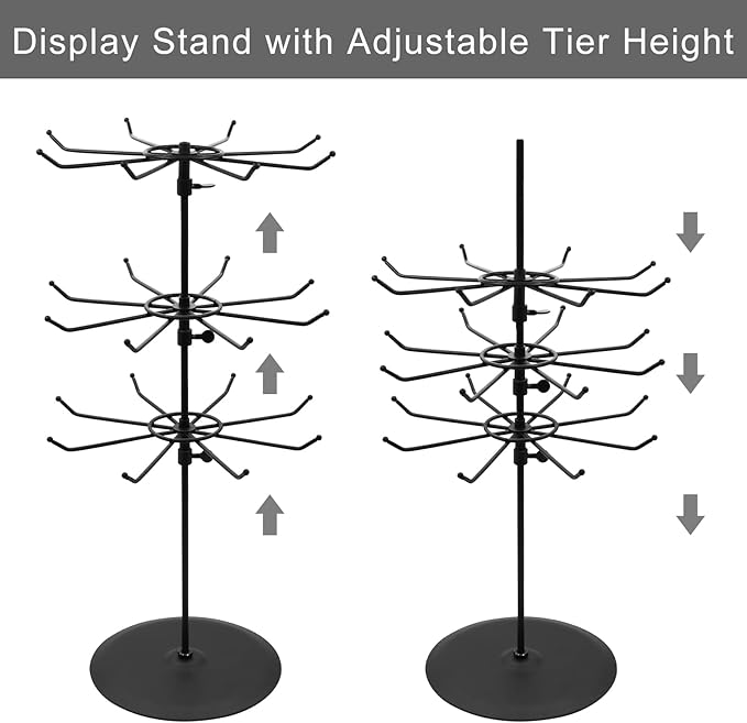 Adjustable (Tier Heights Only) CounterTop Spinner Display Stand, Medium Duty 2-Tiers, Black