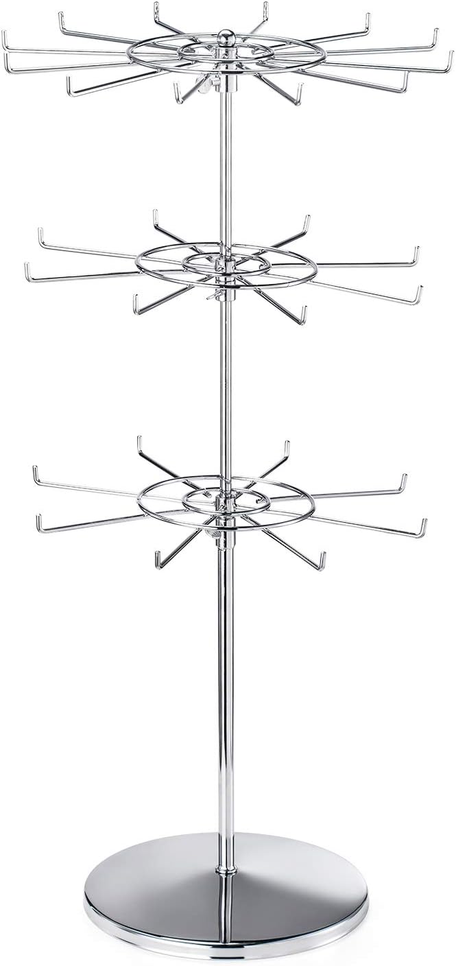 Polmart 3-Tier Spinning Display Stand ，Heavy Duty Adjustable Countertop Stand for Retail, Jewelry, Cosmetics, Crafts ，Sturdy Metal Base 360° Rotating Tiers with Height Adjustable (Silvery)