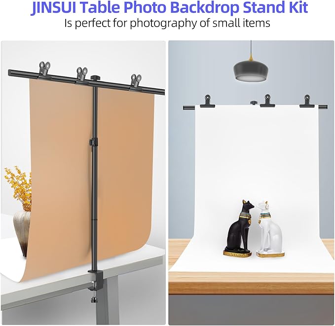Small Backdrop Stand 3x3.3ft, Adjustable Photo Backdrop Stand Kit with 3 Clamps, Portable Background Stand Support for Parties Photoshoot, Table T-Shape Backdrop Banner Holder for Photography Paper