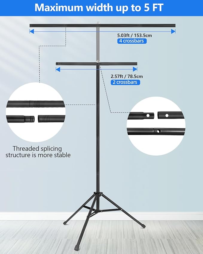 Hemmotop 7x5ft (HxW) T-Shape Photo Backdrop Stand, Portable Green Screen Stand Only with 5 Clip Clamps and Carry Bag, Adjustable Background Support Kit for Birthday, Baby Shower, Parties, Photoshoots