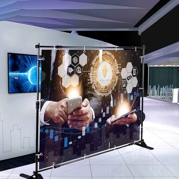 8x8ft Backdrop Stand, Heavy Duty Banner Stand Adjustable Trade Show Display Stand Step and Repeat Stand for Parties and Photography (8 x 8ft)