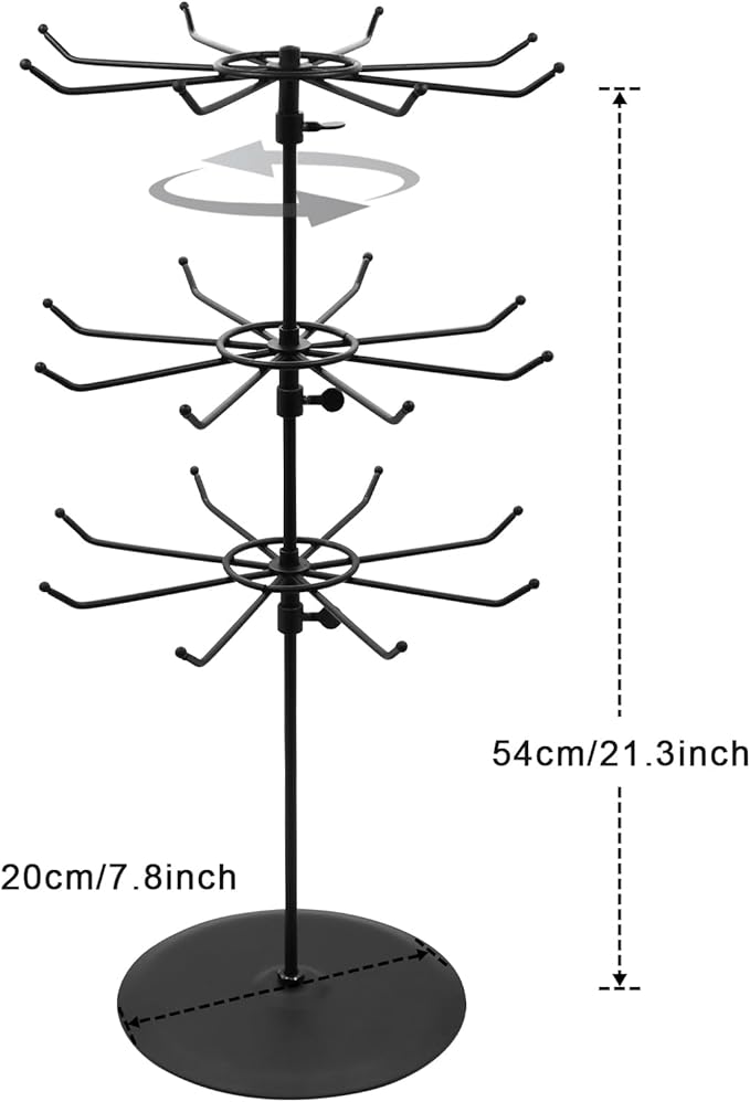 Adjustable (Tier Heights Only) CounterTop Spinner Display Stand, Medium Duty 2-Tiers, Black