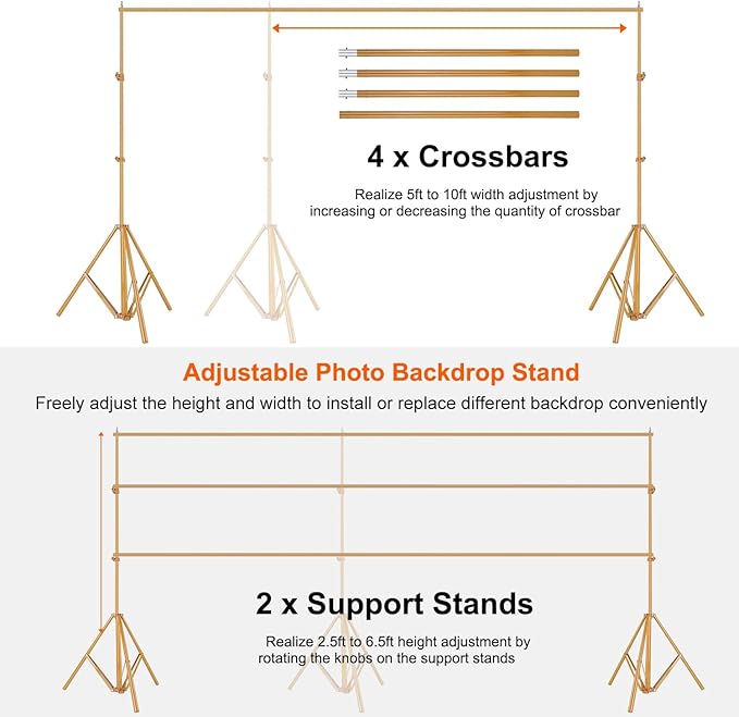6.5 x 10ft Adjustable Backdrop Stand Kit,Heavy-Duty Photography Background Support System with Clamps & Carry Bag,Photo Video Studio Backdrop Stand for Parties,Weddings,Green Screen & Banner Display