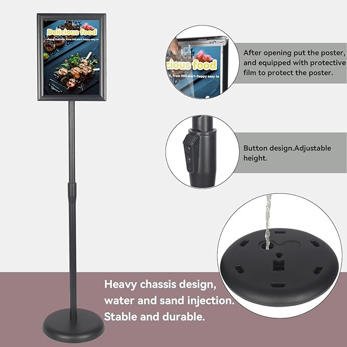 YDisplay Sign Holder Stand 8.5×11inches Floor Sign Stands Display with Base Height Adjustable Both Landscape Or Portrait Displayed,Black