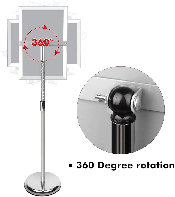 YIYO Adjustable Pedestal Poster Sign Stand,8.5 x 11 Advertising Business Menu Sign Holder for Floor Standing with Aluminum Snap-Open Reusable Frame,Black (8.5 x 11)