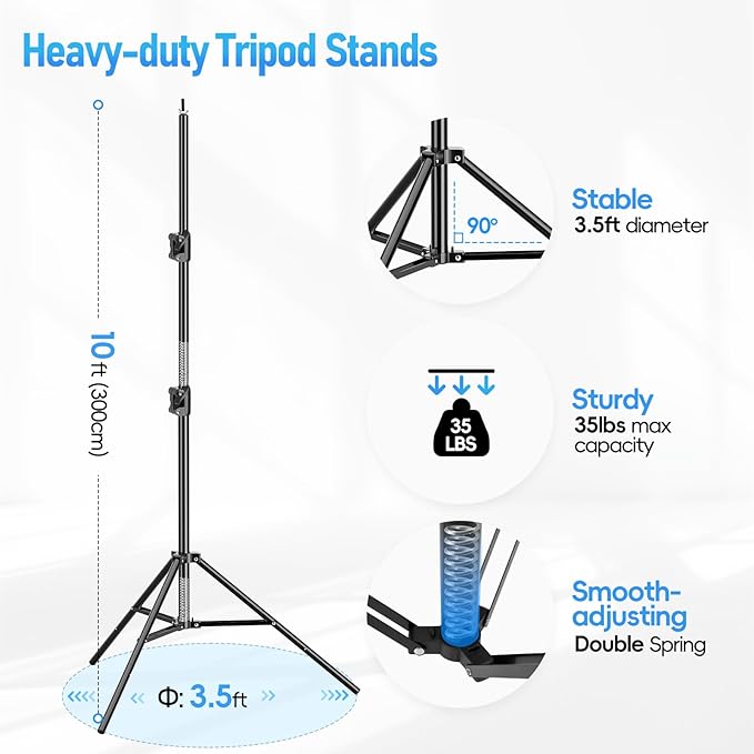 EMART Back Drop Adjustable Stand,10X10X10ft Square Backdrop Stand Heavy Duty Photography Background Support System Kit with 300° Rotatable Connector and 12 Spring Clamp for Party,Wedding,Photo Studio