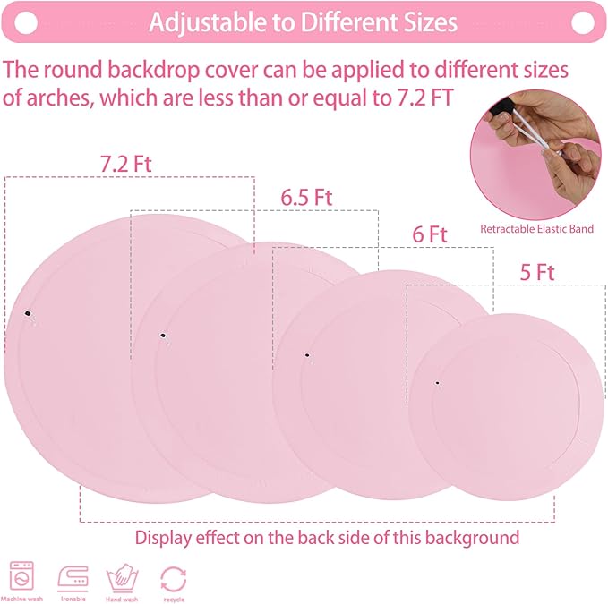 Gallety 7.2 FT Pink Round Backdrop Cover for 5 to 7.2ft Round Backdrop Stand - Adjustable Circle Arch Backdrops Cover for Wedding Birthday Party Photography Baby Shower Decoration