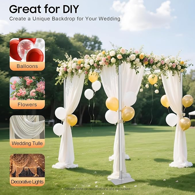Adjustable Height 4 Post Backdrop Stand Kit, 10ft 4 Post Chuppah Canopy, Telescopic Metal Background Frame Photo Booth with Base Plates for Outdoor Indoor