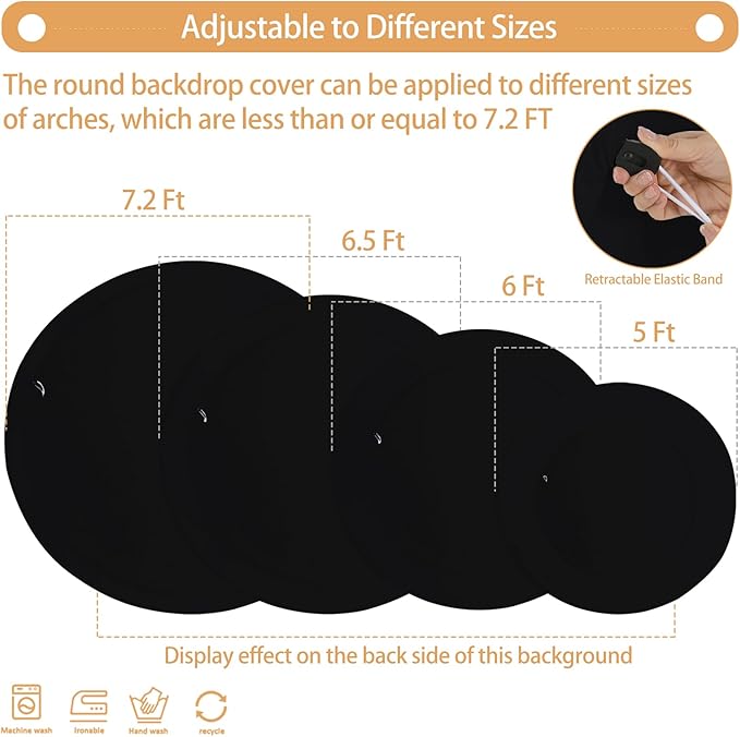 Gallety 2 Pcs 7.2 FT Black Round Backdrop Cover for 5 to 7.2ft Circle Arch Stand with Oh Baby and Happy Birthday Decal Sign - Arch Backdrop Cover for Wedding Party Photography Decoration