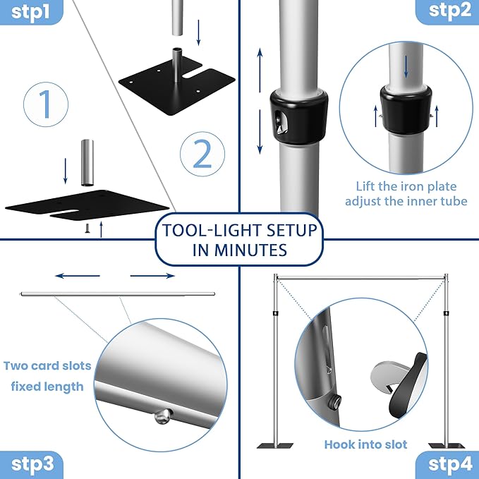 Adjustable Double Crossbar Backdrop Stand 10x10Ft Pipe and Drape System for Events, Weddings, Parties & Flower wall Backdrop Support