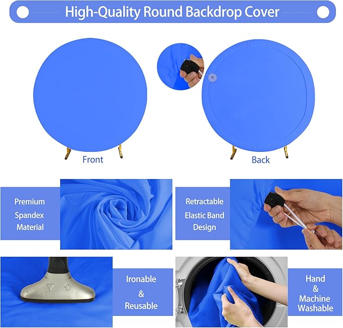 GALLETY Royal Blue 7.2FT Round Backdrop Cover for 5-7.2ft Stands - Polyester Adjustable Arch Decoration for Wedding, Party, Photography