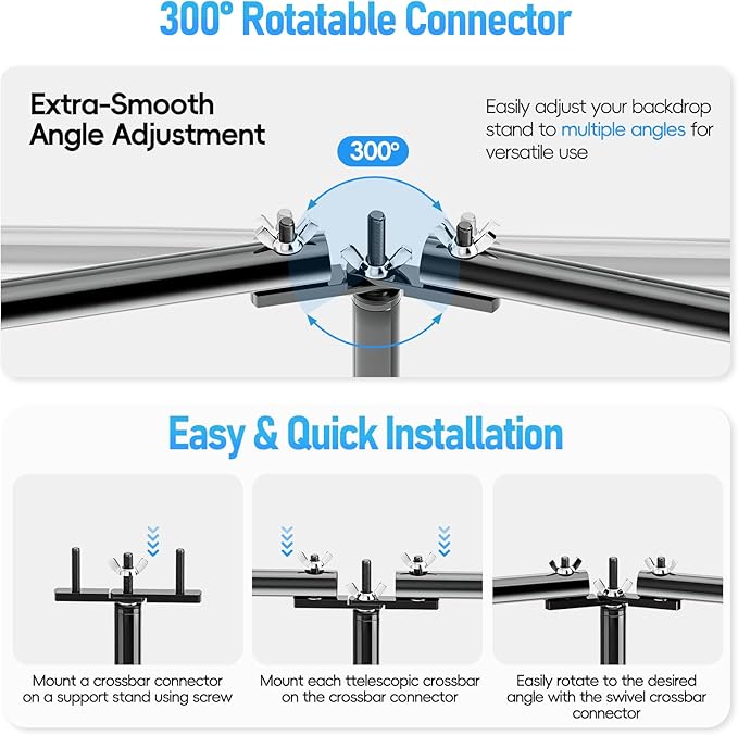EMART Back Drop Adjustable Stand, 10x20 Backdrop Stand Heavy Duty Photography Background Support System Kit with 300° Angle Rotatable Connector and 8 Spring Clamps for Parties, Wedding, Photo Studio