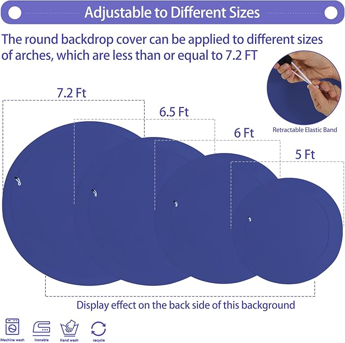 GALLETY Navy Blue 7.2FT Round Backdrop Cover for 5-7.2ft Circle Stand - Adjustable, Polyester, Wrinkle-Resistant, Ideal for Weddings, Parties, Photography, Home Decoration