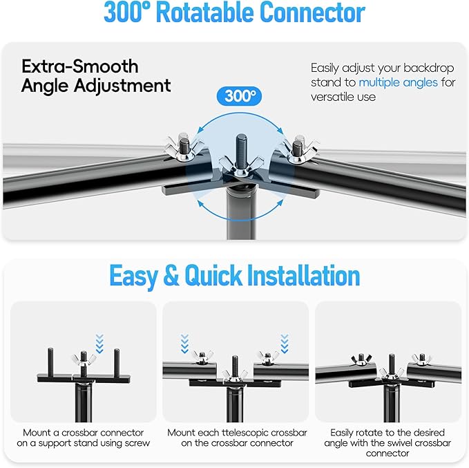 EMART Back Drop Adjustable Stand,30X10ft Backdrop Stand Heavy Duty Photography Background Support System Kit with 300° Angle Rotatable Connector and 12 Spring Clamps for Parties,Wedding,Photo Studio