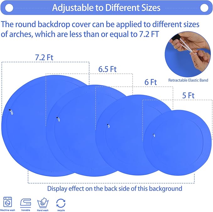 GALLETY Royal Blue 7.2FT Round Backdrop Cover for 5-7.2ft Stands - Polyester Adjustable Arch Decoration for Wedding, Party, Photography