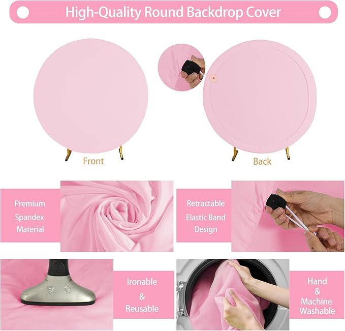Gallety 7.2 FT Pink Round Backdrop Cover for 5 to 7.2ft Round Backdrop Stand - Adjustable Circle Arch Backdrops Cover for Wedding Birthday Party Photography Baby Shower Decoration