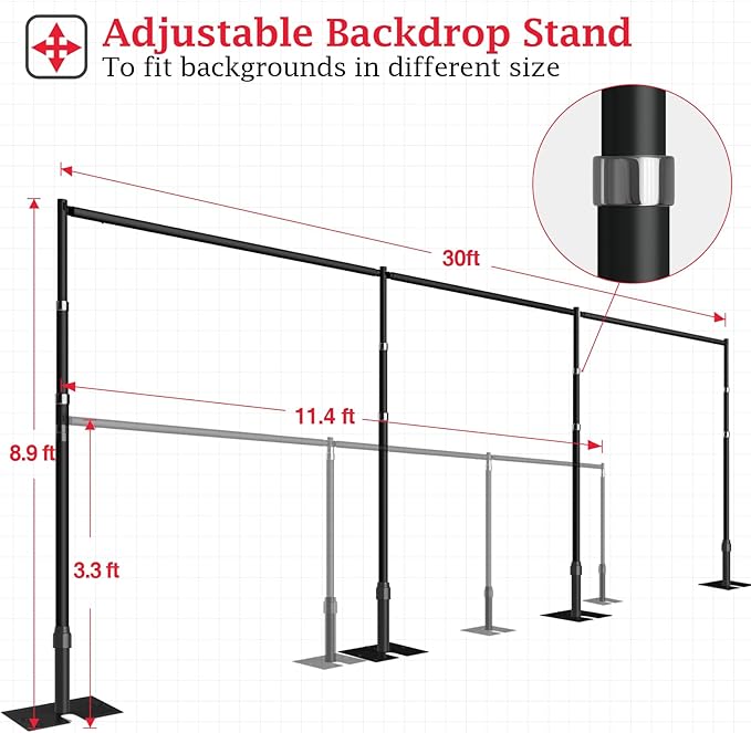 EMART Backdrop Stand Heavy Duty 12ftx30ft, Adjustable Pipe and Drape Photo Background Support Kit, Metal Frame with Flat Base for Wedding Birthday Party Banquet Decorations-Black