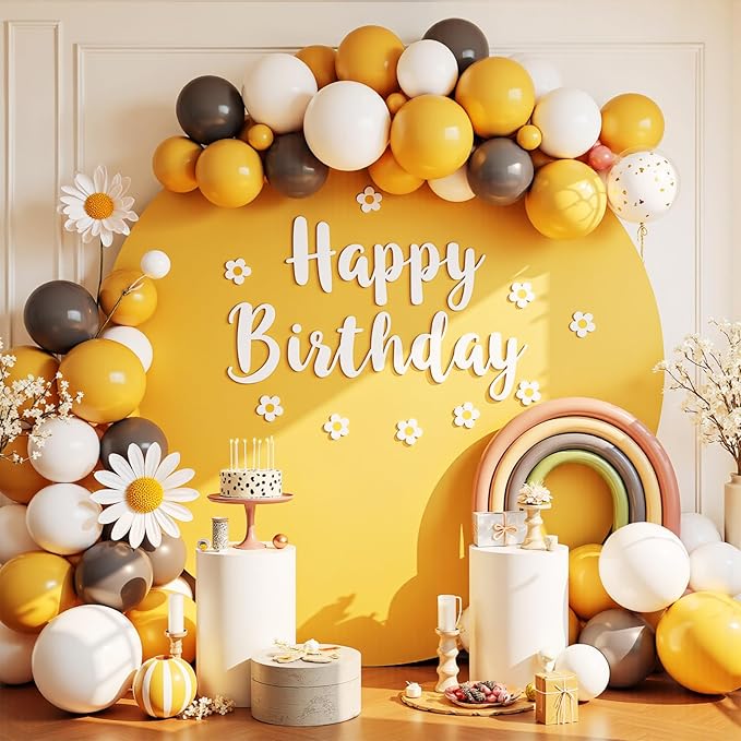 Gallety 7.2FT Yellow Round Backdrop Cover with Size Adjuster & 4 Metal Clips, Universal Fit for 5ft-7.2ft Circle Stand, Polyester Fabric Arch Cover for Wedding, Birthday Party, Photography Decor