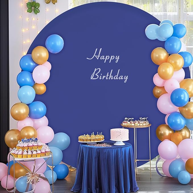 GALLETY Navy Blue 7.2FT Round Backdrop Cover for 5-7.2ft Circle Stand - Adjustable, Polyester, Wrinkle-Resistant, Ideal for Weddings, Parties, Photography, Home Decoration