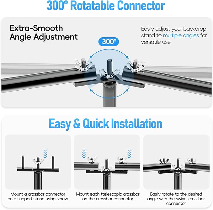 EMART Back Drop Adjustable Stand,10X10X10ft Square Backdrop Stand Heavy Duty Photography Background Support System Kit with 300° Rotatable Connector and 12 Spring Clamp for Party,Wedding,Photo Studio