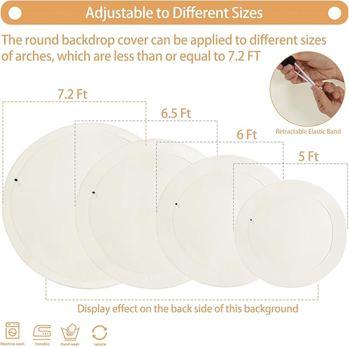 Gallety 2 Pcs 7.2 FT Ivory Round Backdrop Cover for 5 to 7.2ft Circle Arch Stand with Oh Baby and Happy Birthday Decal Sign - Arch Backdrop Cover for Wedding Party Photography Decoration