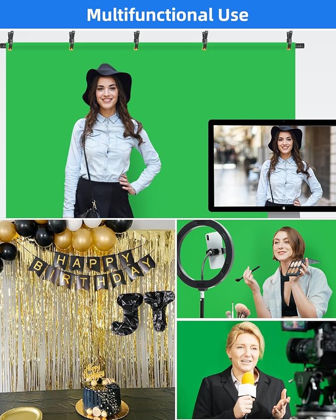 Hemmotop 7x5ft (HxW) T-Shape Photo Backdrop Stand, Portable Green Screen Stand Only with 5 Clip Clamps and Carry Bag, Adjustable Background Support Kit for Birthday, Baby Shower, Parties, Photoshoots