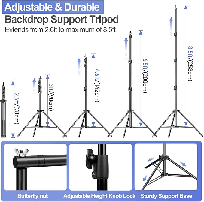 EMART 8.5x10ft Green Screen Backdrop Kit with Sand Bag, Photography Background Support System with 10x12ft Polyester Backdrop(Black/White/Green) for Photography, Parties, Wedding, Video Shooting