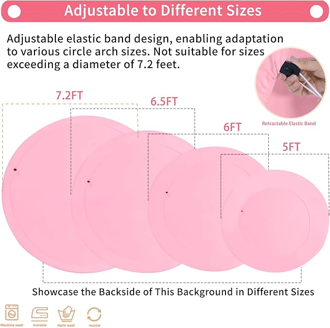 7.2FT Pink Round Backdrop Cover for 5 to 7.2ft Circle Arch Stand - Adjustable Round Arch Cover Circle Backdrop Cover for Birthday, Wedding Arch, Baby Shower Photography Background Party Decor