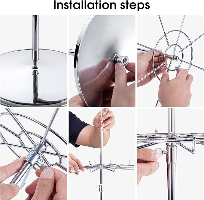 Polmart 3-Tier Spinning Display Stand ，Heavy Duty Adjustable Countertop Stand for Retail, Jewelry, Cosmetics, Crafts ，Sturdy Metal Base 360° Rotating Tiers with Height Adjustable (Silvery)