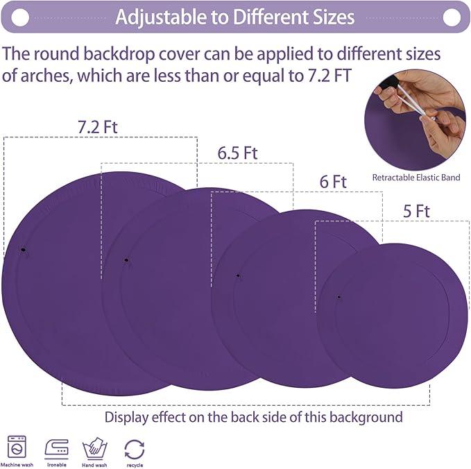 Gallety 2 Pcs 7.2 FT Purple Round Backdrop Cover for 5 to 7.2ft Circle Arch Stand with Oh Baby and Happy Birthday Decal Sign - Arch Backdrop Cover for Wedding Party Photography Decoration