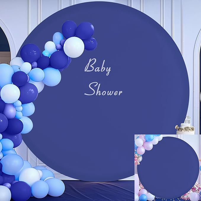 GALLETY Navy Blue 7.2FT Round Backdrop Cover for 5-7.2ft Circle Stand - Adjustable, Polyester, Wrinkle-Resistant, Ideal for Weddings, Parties, Photography, Home Decoration