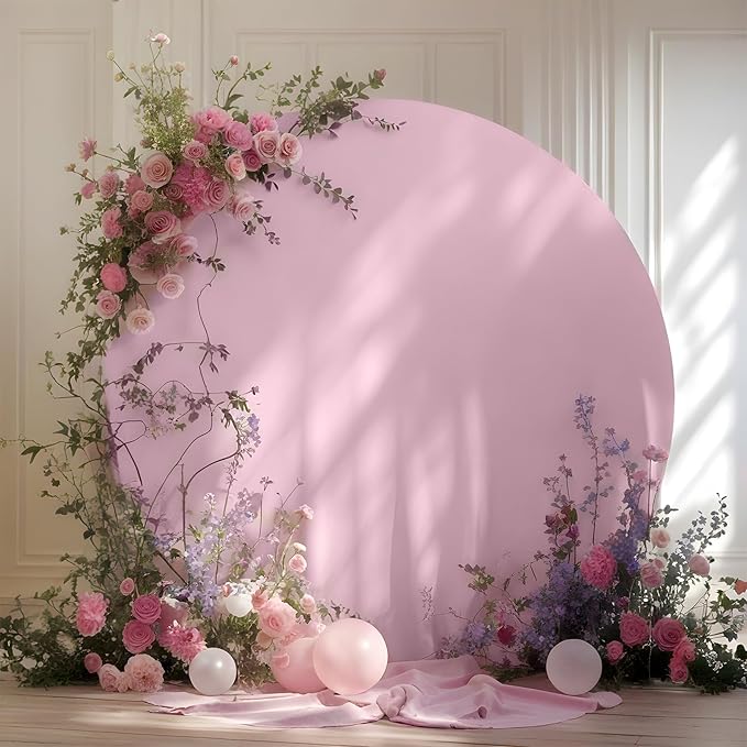 Gallety 7.2 FT Pink Round Backdrop Cover for 5 to 7.2ft Round Backdrop Stand - Adjustable Circle Arch Backdrops Cover for Wedding Birthday Party Photography Baby Shower Decoration