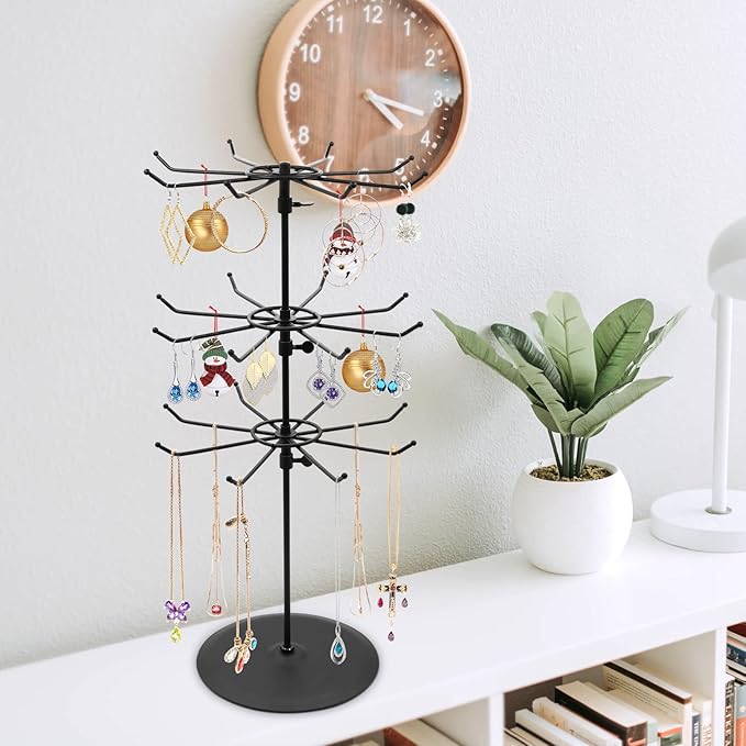 Adjustable (Tier Heights Only) CounterTop Spinner Display Stand, Medium Duty 2-Tiers, Black