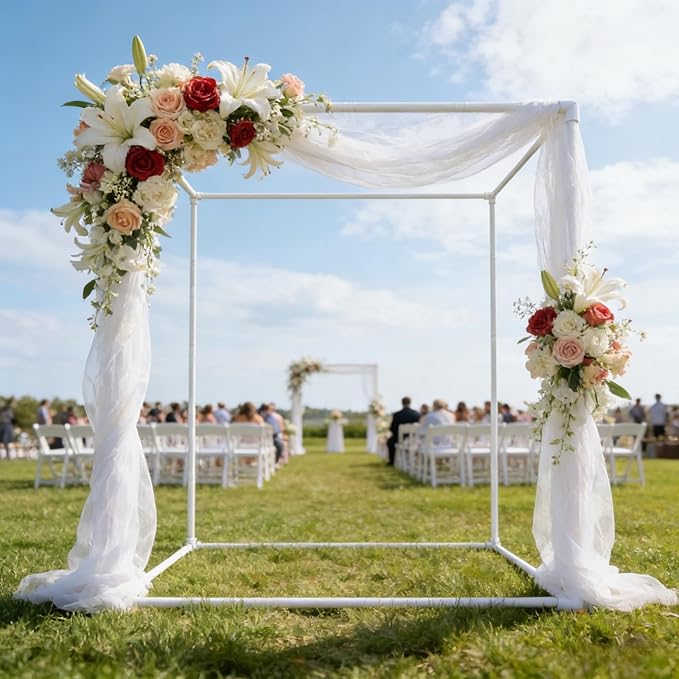 Beyeutao Photo Backdrop Stand W7.2 x L7.2 x H7.2 FT Square Banner Stand White Backdrop Support Kit Adjustable Pipe and Drape Background Frame for Birthday Party Video Studio