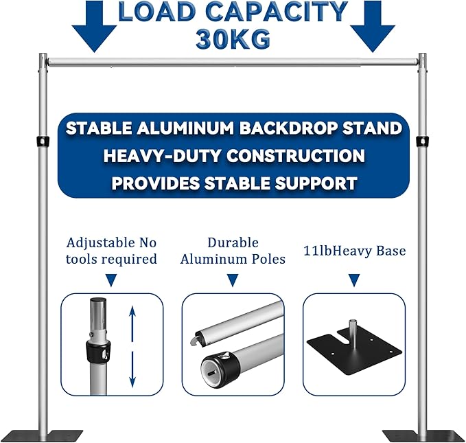 Adjustable Double Crossbar Backdrop Stand 10x10Ft Pipe and Drape System for Events, Weddings, Parties & Flower wall Backdrop Support