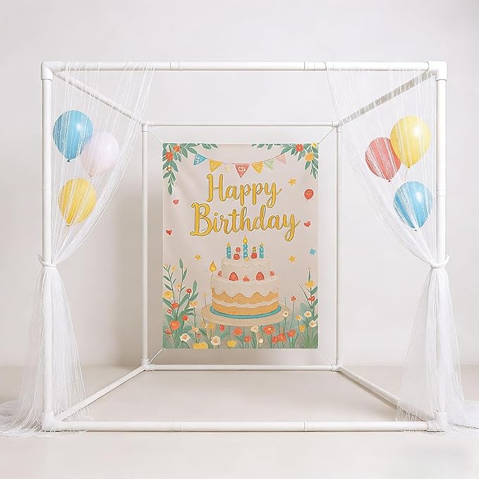 Beyeutao Photo Backdrop Stand W7.2 x L7.2 x H7.2 FT Square Banner Stand White Backdrop Support Kit Adjustable Pipe and Drape Background Frame for Birthday Party Video Studio