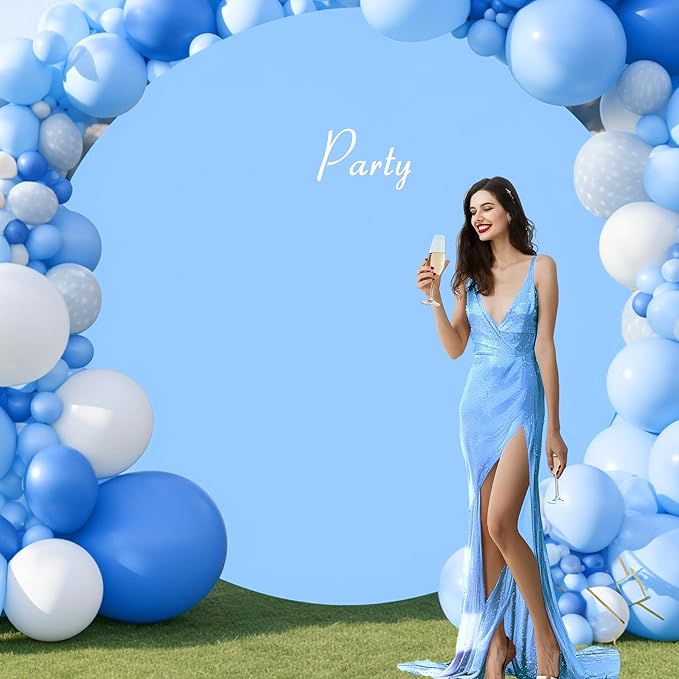 Gallety 7.2FT Baby Blue Round Backdrop Cover with Size Adjuster & 4 Metal Clips, Universal Fit for 5ft-7.2ft Circle Stand, Polyester Fabric Arch Cover for Wedding, Birthday Party, Photography Decor
