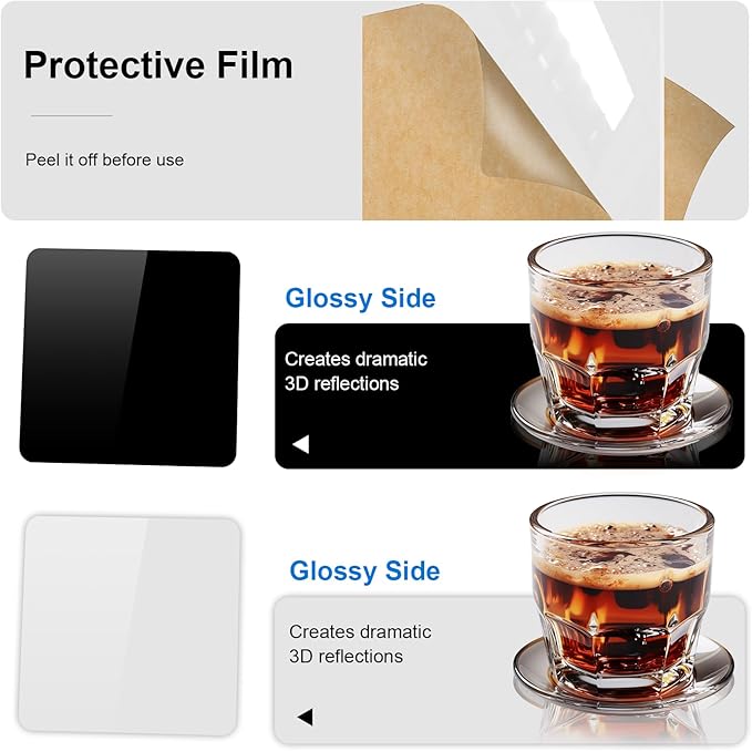 PULUZ 12 x 12 Inch Acrylic Poster Boards for Photography, Square White & Black Reflective Display Table Riser Backdrops