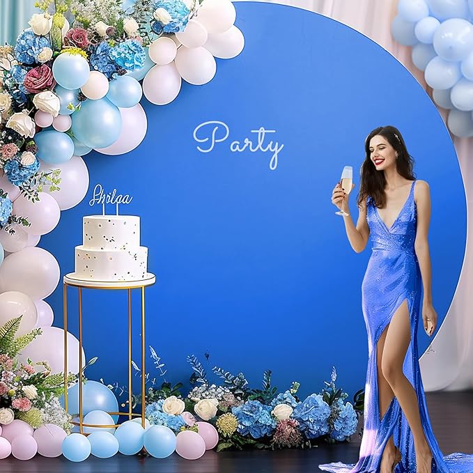 GALLETY Royal Blue 7.2FT Round Backdrop Cover for 5-7.2ft Stands - Polyester Adjustable Arch Decoration for Wedding, Party, Photography