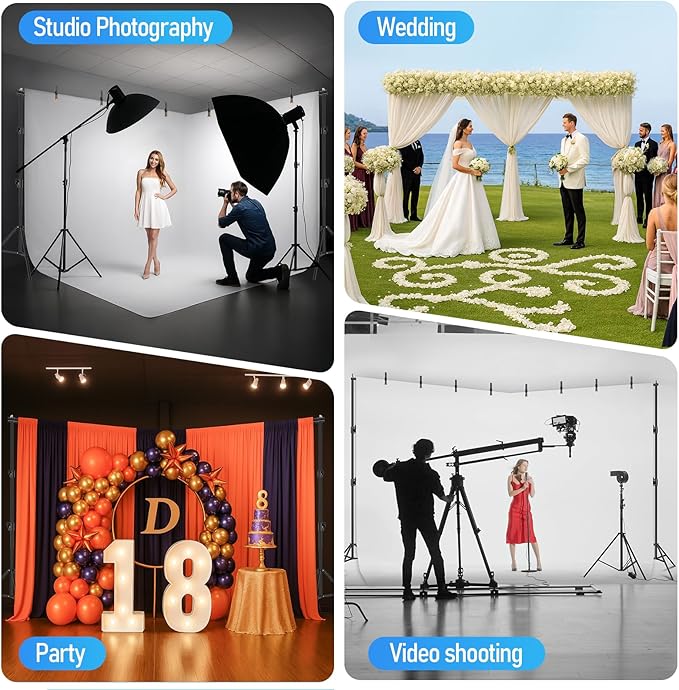 EMART Back Drop Adjustable Stand, 10x20 Backdrop Stand Heavy Duty Photography Background Support System Kit with 300° Angle Rotatable Connector and 8 Spring Clamps for Parties, Wedding, Photo Studio