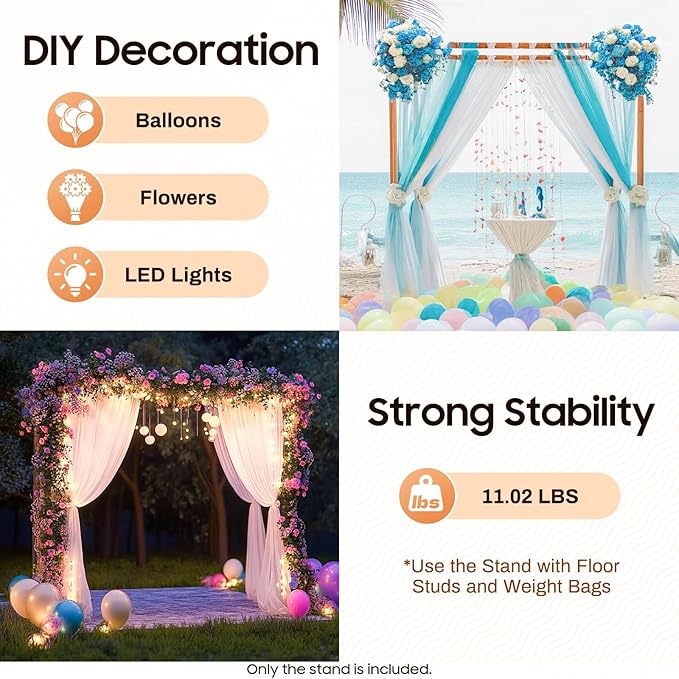 6.6x4.9 FT Backdrop Stand Heavy Duty with Base, Gold Wedding Backdrop Stand Pipe Kit Square Metal Balloon Arch Stand Garden Arbor Frame for Anniversary Party Birthday Photo Booth Background Decoration